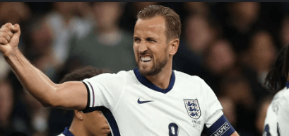 Striker Harry Kane pumps his right fist to ceebrate a goal while playing for England in file photo. 