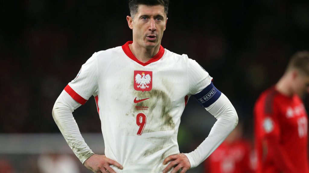 Poland striker rober Lewandowski gestures with his hands on his waist in file photo. Lewandowski to skip Poland stint, may miss FIFA World Cup 2026