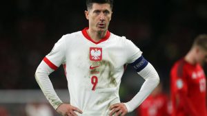 Poland striker rober Lewandowski gestures with his hands on his waist in file photo. Lewandowski to skip Poland stint, may miss FIFA World Cup 2026