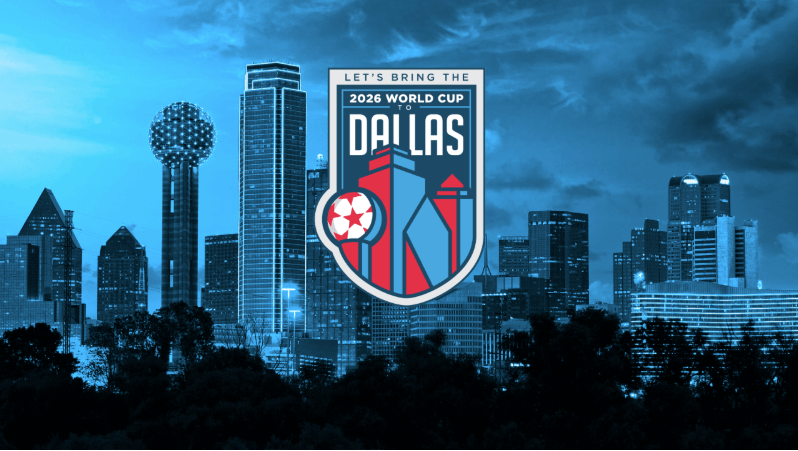 The logo of Dallas 2026 World Cup hosting is featured in a promotional material in file photo. Dallas, Florida eye safety, opportunities in FIFA World Cup hosting