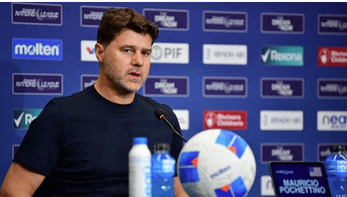 USMNT managaer Mauricio Pochettino fields questions at a news conference in file photo. Pochettino: USMNT 'bigger than any name' ahead of World Cup