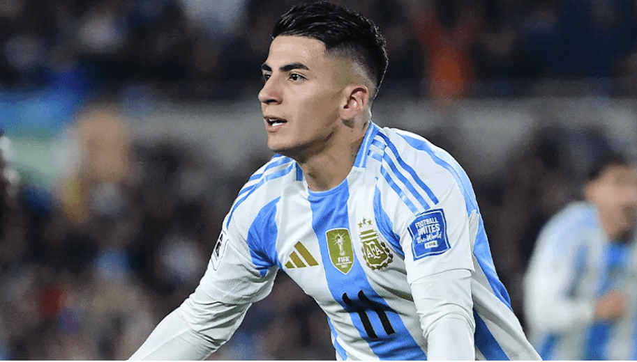 Midfielder Thiago Almada spreads his arms after he scored a late equalizer for Argentina against Colombia in their FIFA World Cup 2026 qualifying match in Buenos Aires on Tuesday. Almada strike forces draw for Argentina vs Colombia; Messi starts