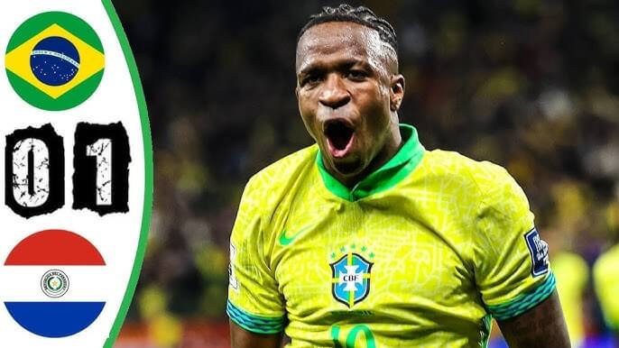 Striker Vinicius Junior roars after he scored the winning goal for Brazil against Paraguay in their FIFA World Cup 2026 quaifying match on Tuesday. Brazil vs Paraguay sees Selecao reach World Cup on Vinicius goal