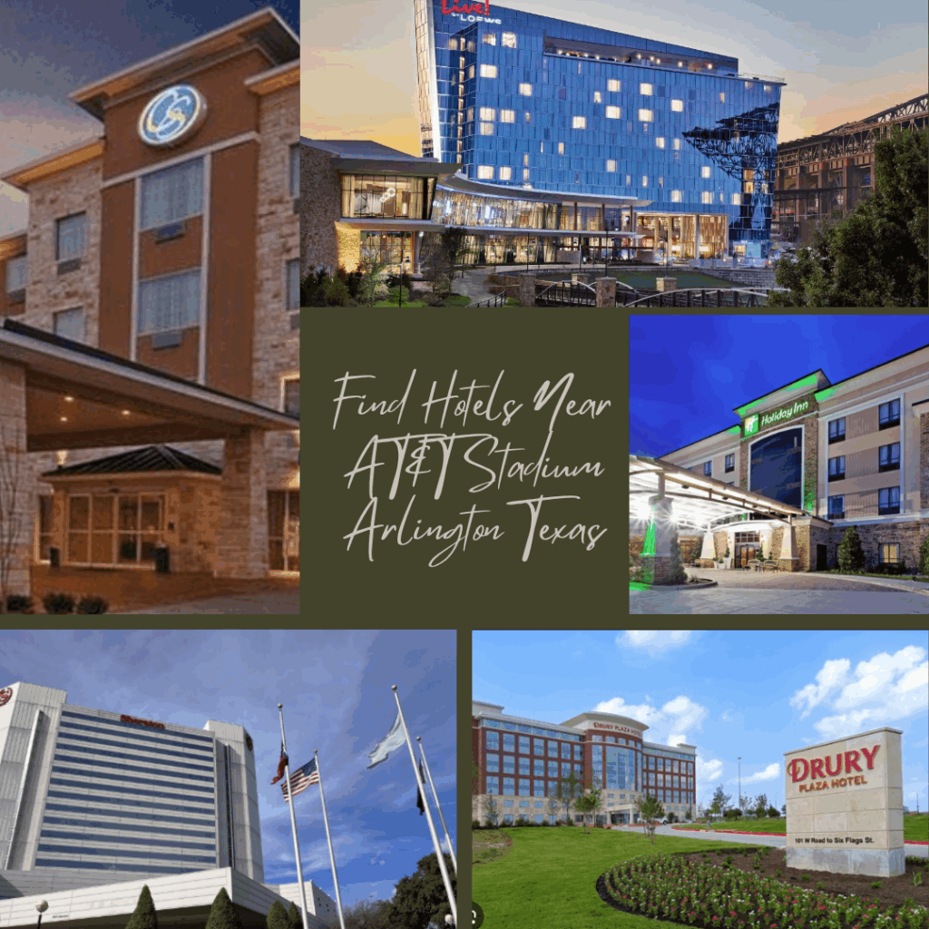 FInd Hotels - Live! By Loews - Arlington, Sheraton Arlington Hotel, Drury Plaza Hotel Dallas Arlington, Comfort Suites Arlington - Entertainment District, Holiday Inn Arlington Ne-rangers Ballpark by IHG - near AT&T Stadium in Arlington Texas. Find Hotels Near (AT&T Stadium - Arlington, Dallas, Texas) for World Cup 2026 Matches