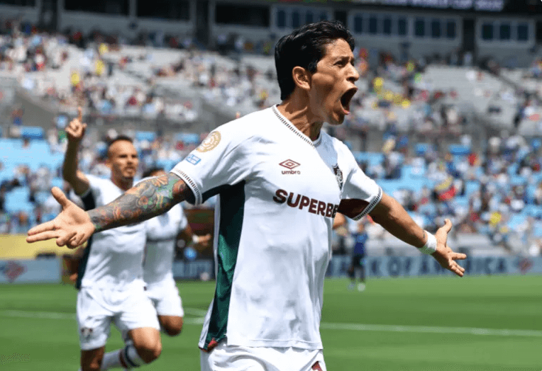 German Cano celebrates after he scored the opening goal three minutes upon the match for Fluminense vs Inter Milan in a FIFA Club World Cup 2025 match on Monday. Inter vs Fluminense ends in Brazilian upset in Club World Cup