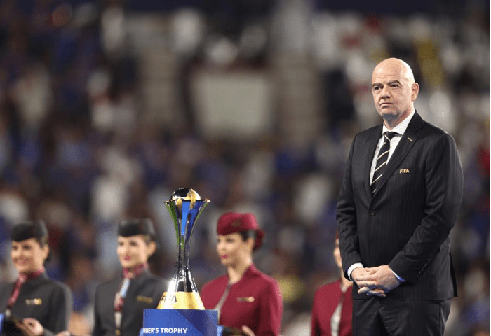 FIFA presdient Giann Infantino looks on in a 2021 FIFA World Cup event in file photo. FIFA stadium to have covered roof against heat concerns: Infantino