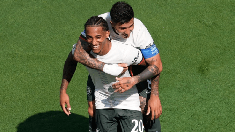 Brazilian forward Joao Pedro (left) carries teammate Enzo Fernandez (right) on his back after he scored two goals for Chelsea against Fluminense in the FIFA Club World Cup 2026 semifinals on Tuesday. Fluminense vs Chelsea has Joao Pedro lead Blues to CWC final