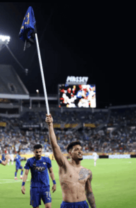 Marcos Leonardo waved a flag as he removed his shirt in celebration after scoring his second goal for Al Hilal vs Man City in the FIFA Club World Cup round of 16 match on Monday, Man City ousted after Al Hilal advances in Club World Cup thriller