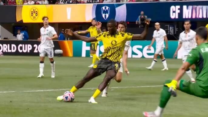 Serhou Guirassy dances around the field as he controls ball possession for Borussia Dortmund in their Club Wolrd Cup round-of-16 match against Monterrey on Tuesday. Dortmund vs Monterrey sees Germans reach Club World Cup last 8