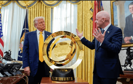 US President Donald Trump (left) and FIFA president Gianni Infantino (right) share a light moment after a signing ceremony for World Cup 2026 in file photo. Trump's immigration policy to hurt Canada co-hosting World Cup