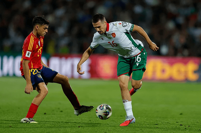 Experience top-tier football as Spain (in red shirts) faces Bulgaria (in white shirts) in a 2026 FIFA World Cup UEFA qualifier at Estadio Municipal José Zorrilla in Valladolid on October 15, 2025. Photo by The Associated Press.