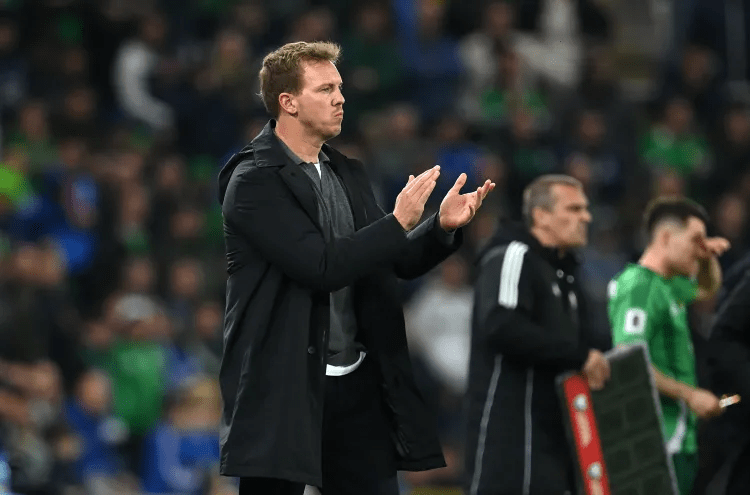 Germany manager Julian Nagelsmann applauded his players after Germany edged Northern Ireland, 1-0, in their FIFA World Cup UEFA quaifiers.