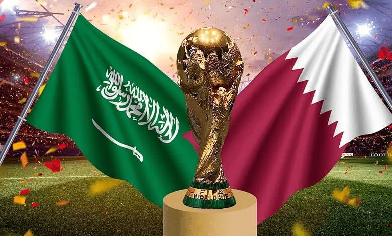 The flags of Saudi Arabia (left) and Qatar (right0 beam with pride after the two countries formalized its entry to the FIFA World Cup 2026.
