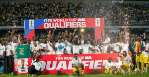 Ghana players celebrate after beating Comoros, 1-0, on October 13,2025, to qualify for the 2026 World Cup