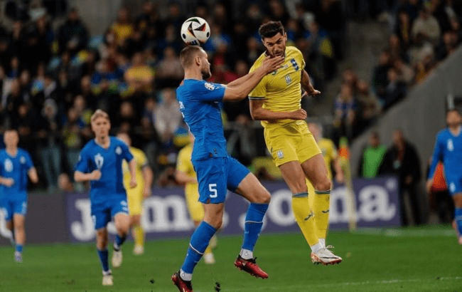 Iceland (in blue shirts)  tries to avenge its October 2025 loss to Ukraine (in yellow shirts) to revive its World Cup chances.