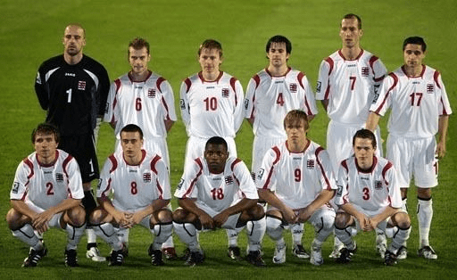 Luxembourg players poses for a group photo during  a break in the action.
